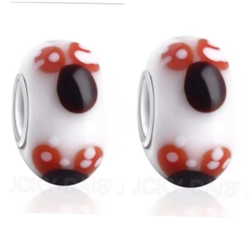 Minnie Mouse Mouse Murano Polka Dot Spacer Charm Set 2 Charms